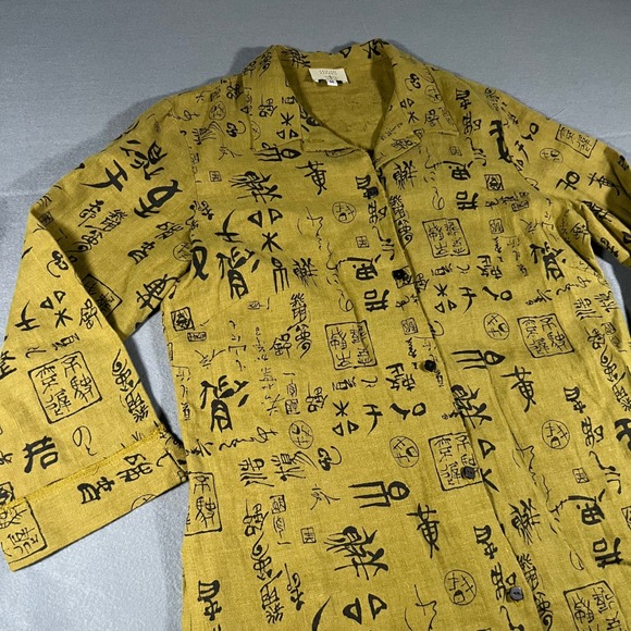 Kathleen Sommers Women's Button Down Top‎ Asian Print Medium M Olive - Picture 4 of 5
